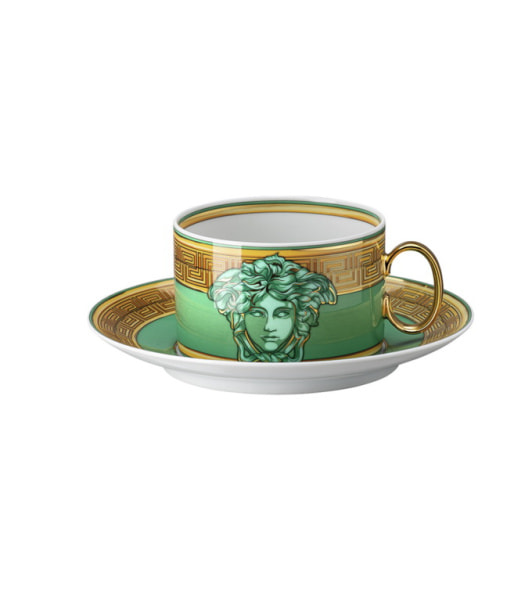 Чашка чайная с блюдцем Versace Medusa Amplified Green Coin 200 мл